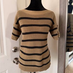 Ralph Lauren Black and Tan Off-the-Shoulder Sweater